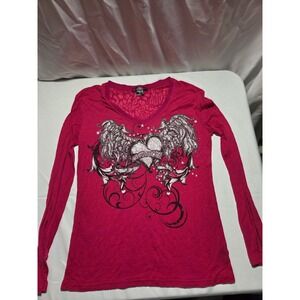 Y2k Rock & Roll Cowgirl Womens Pink Burnout Graphic Long Sleeve Heart & Soul XL